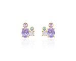 Happiness Stud Earrings (Purple, White and Aqua Zircon Stones)