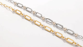 Logo Pearl Chain Bracelet Gold