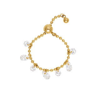 Crystal Drop Chain Ring Gold