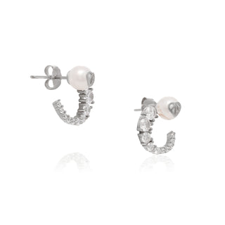 Logo Pearl Sparkle Earrings Silver