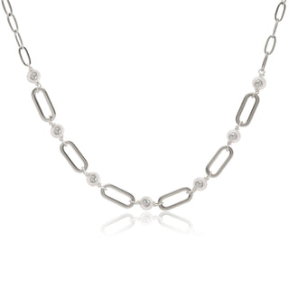 Logo Pearl Chain Necklace Silver