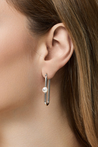 Logo Pearl Link Hoops Silver