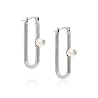 Logo Pearl Link Hoops Silver
