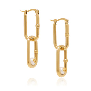 Logo Pearl Double Link Hoops Gold